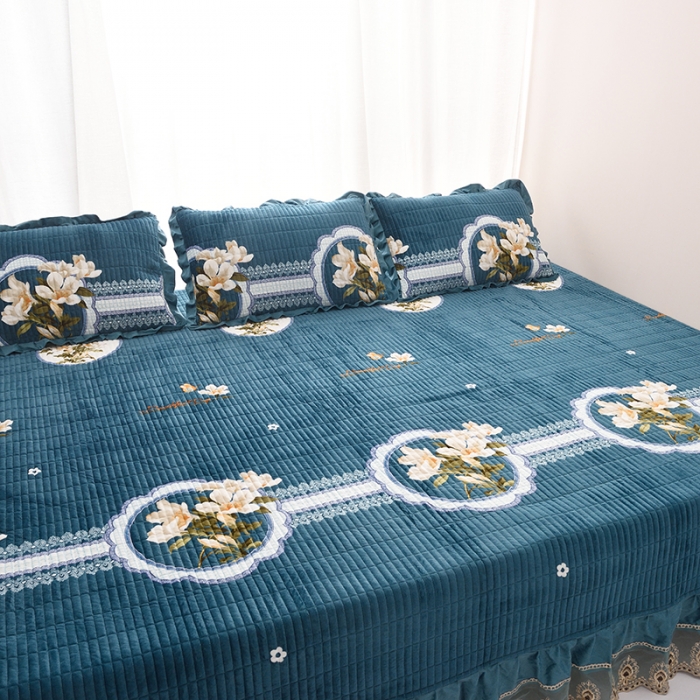 91家纺网 家纺一手货源 找家纺 雨洋家纺 2025新款炕垫水晶绒床盖大炕盖 闭月羞花