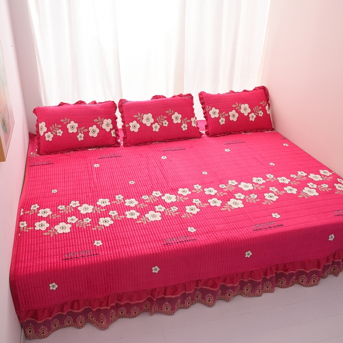 91家纺网 家纺一手货源 找家纺 雨洋家纺 2025新款炕垫水晶绒床盖大炕盖 浪花朵朵-玫红