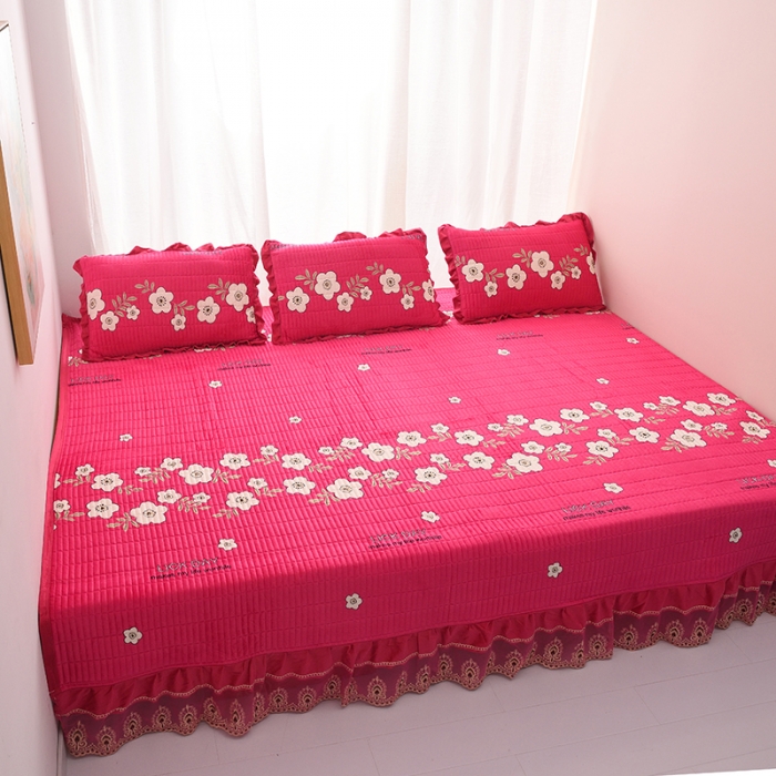 91家纺网 家纺一手货源 找家纺 雨洋家纺 2025新款炕垫水晶绒床盖大炕盖 浪花朵朵-玫红