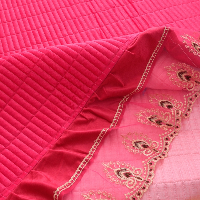 91家纺网 家纺一手货源 找家纺 雨洋家纺 2025新款炕垫水晶绒床盖大炕盖 浪花朵朵-玫红