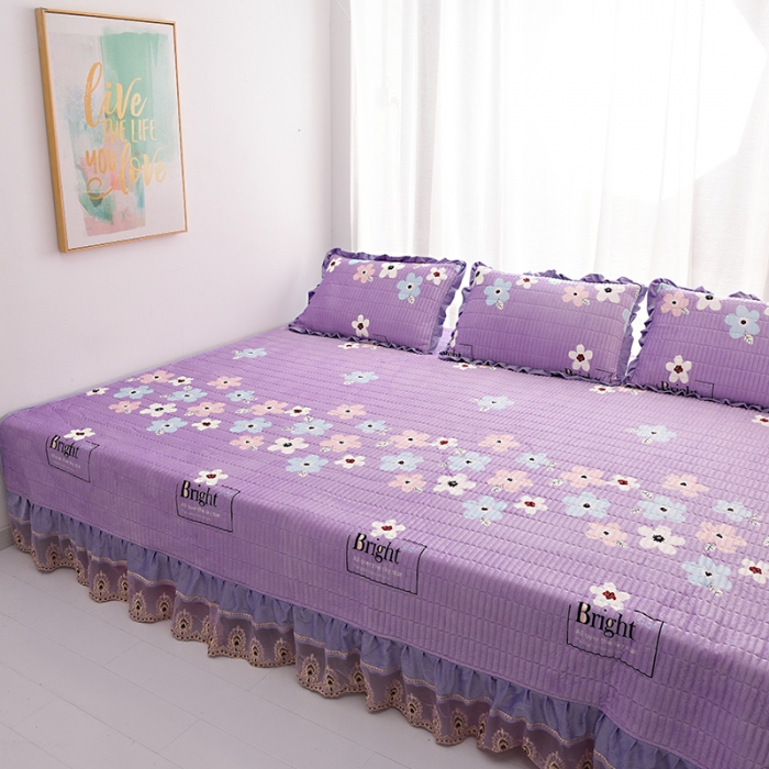 91家纺网 家纺一手货源 找家纺 雨洋家纺 2025新款炕垫水晶绒床盖大炕盖 浪花朵朵-紫