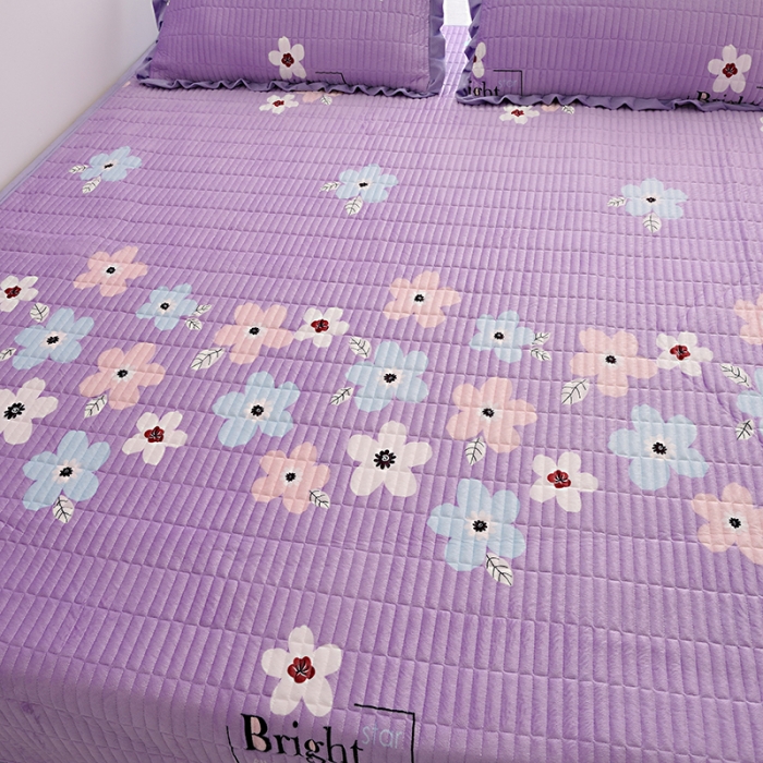 91家纺网 家纺一手货源 找家纺 雨洋家纺 2025新款炕垫水晶绒床盖大炕盖 浪花朵朵-紫