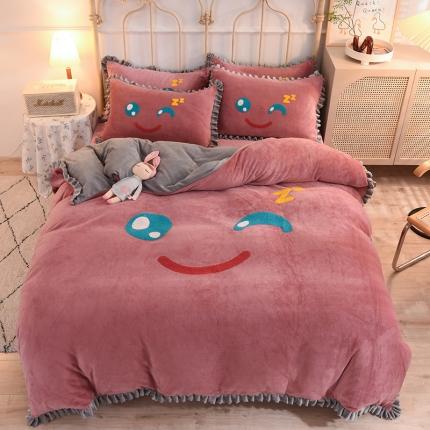 91家纺网 家纺一手货源 找家纺 （总）兴美佳家纺新款牛奶绒花边毛巾绣四件套-你的微笑