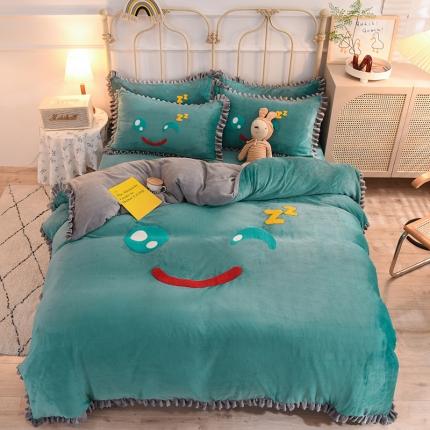 91家纺网 家纺一手货源 找家纺 （总）兴美佳家纺新款牛奶绒花边毛巾绣四件套-你的微笑