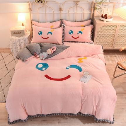 91家纺网 家纺一手货源 找家纺 （总）兴美佳家纺新款牛奶绒花边毛巾绣四件套-你的微笑