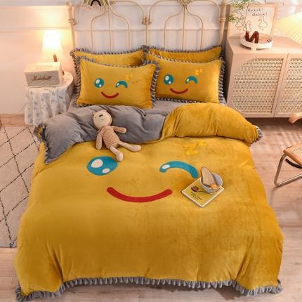 91家纺网 家纺一手货源 找家纺 （总）兴美佳家纺新款牛奶绒花边毛巾绣四件套-你的微笑