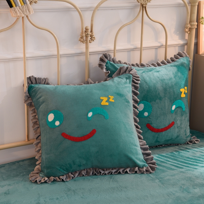 91家纺网 家纺一手货源 找家纺 兴美佳家纺 新款牛奶绒花边毛巾绣四件套-你的微笑 翡翠绿