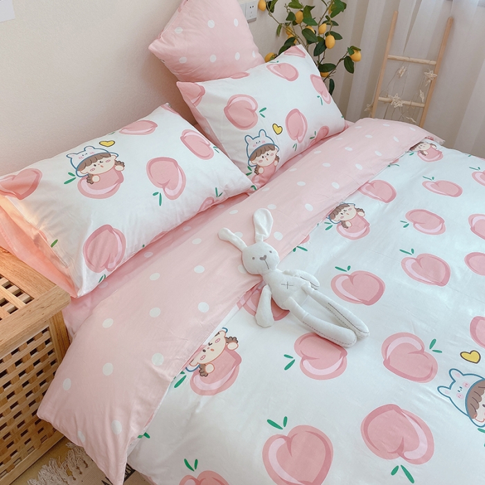 91家纺网 家纺一手货源 找家纺 沐棉家居 2020新款全棉13370四件套 蜜桃女孩-白