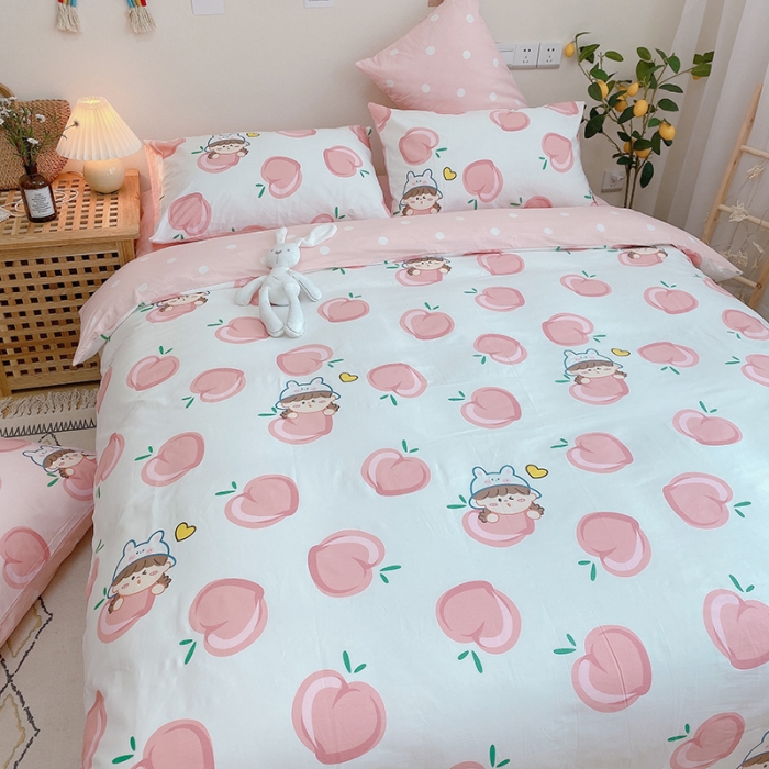 91家纺网 家纺一手货源 找家纺 沐棉家居 2020新款全棉13370四件套 蜜桃女孩-白