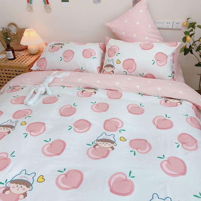 91家纺网 家纺一手货源 找家纺 沐棉家居 2020新款全棉13370四件套 蜜桃女孩-白