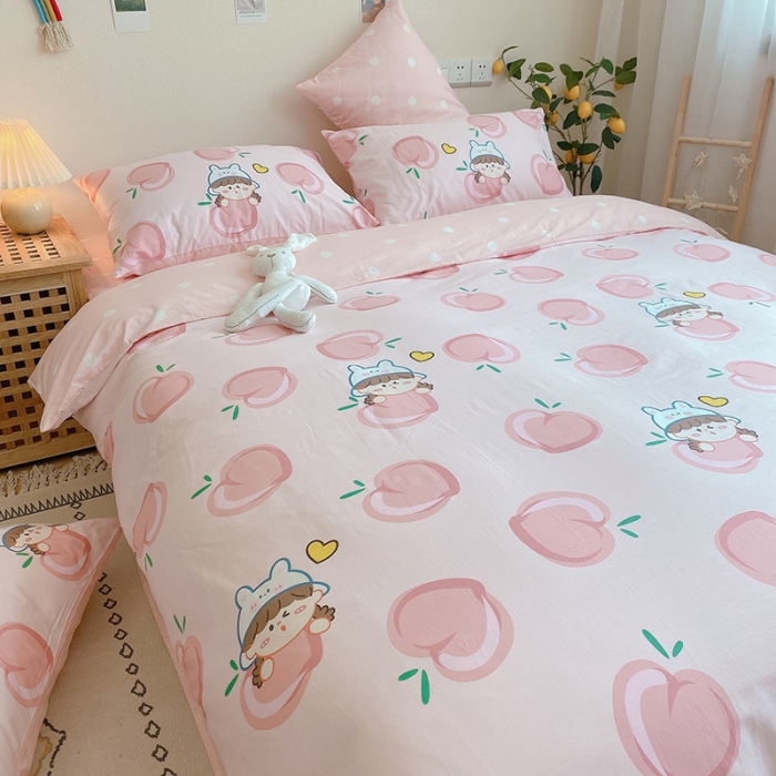 91家纺网 家纺一手货源 找家纺 沐棉家居 2020新款全棉13370四件套 蜜桃女孩-粉