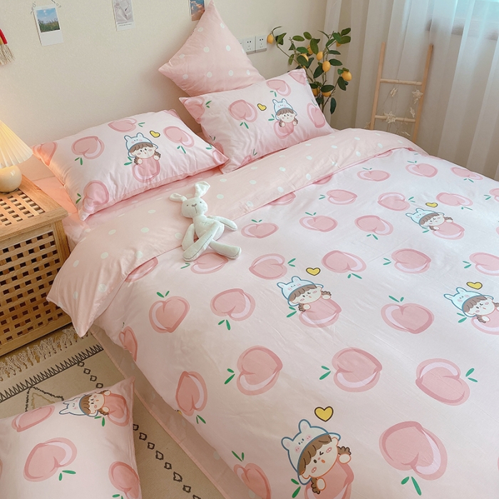 91家纺网 家纺一手货源 找家纺 沐棉家居 2020新款全棉13370四件套 蜜桃女孩-粉