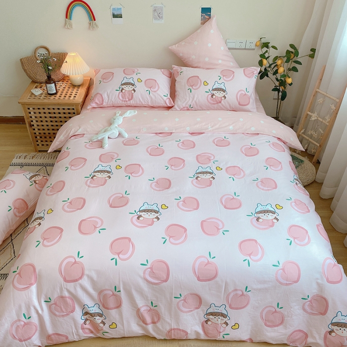 91家纺网 家纺一手货源 找家纺 沐棉家居 2020新款全棉13370四件套 蜜桃女孩-粉