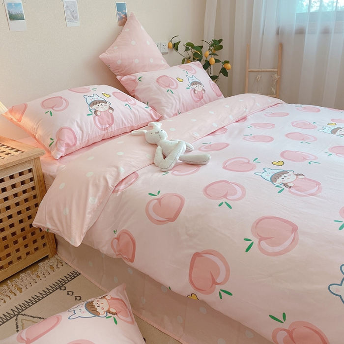 91家纺网 家纺一手货源 找家纺 沐棉家居 2020新款全棉13370四件套 蜜桃女孩-粉