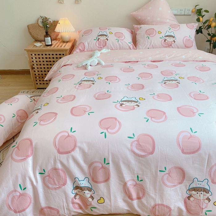 91家纺网 家纺一手货源 找家纺 沐棉家居 2020新款全棉13370四件套 蜜桃女孩-粉