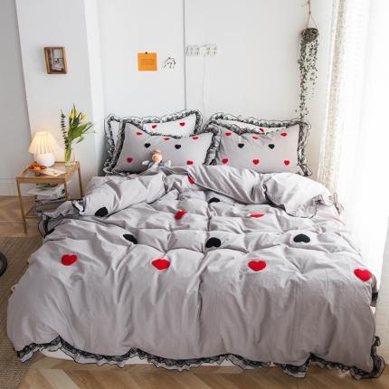 91家纺网 家纺一手货源 找家纺 淑女公社 2020新款公主风毛巾绣四件套 爱心-灰色