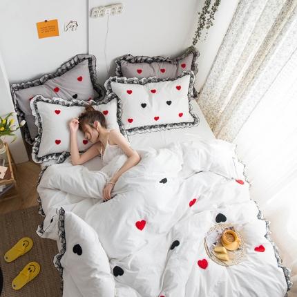 淑女公社 2020新款公主风毛巾绣四件套 爱心-白色