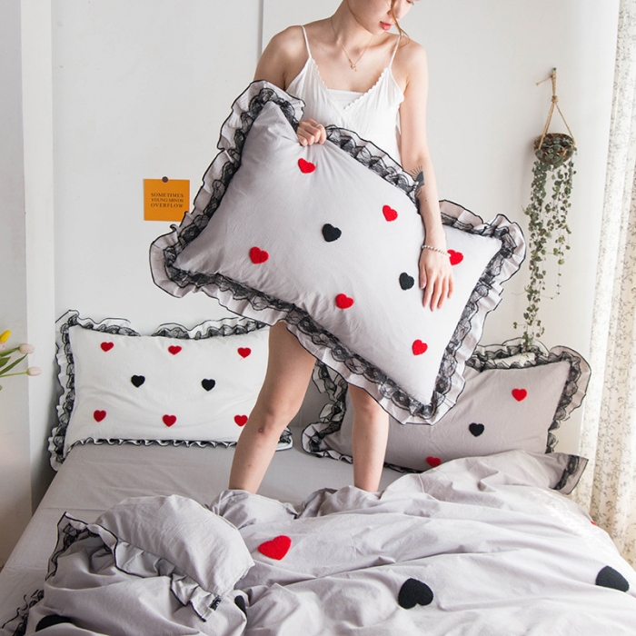 91家纺网 家纺一手货源 找家纺 淑女公社 2020新款公主风毛巾绣四件套 爱心-灰色