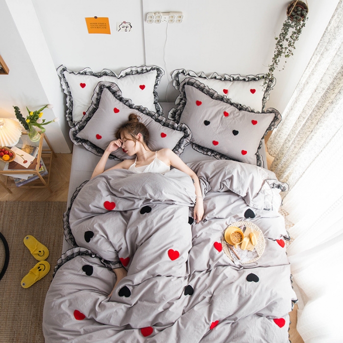 91家纺网 家纺一手货源 找家纺 淑女公社 2020新款公主风毛巾绣四件套 爱心-灰色