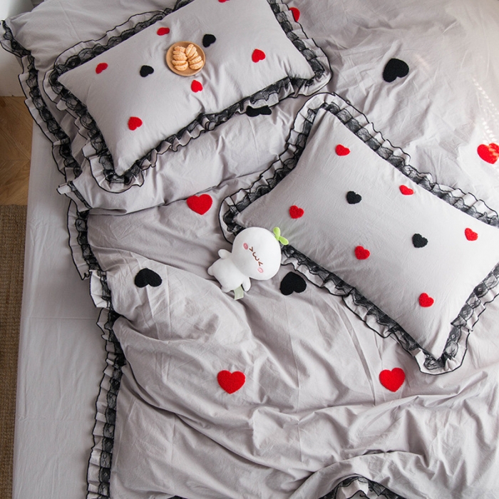 91家纺网 家纺一手货源 找家纺 淑女公社 2020新款公主风毛巾绣四件套 爱心-灰色