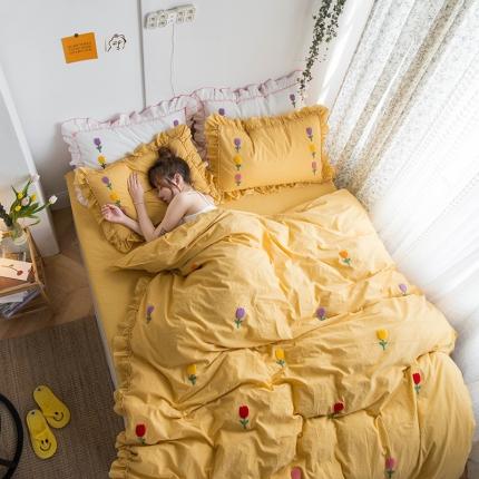 淑女公社 2020新款公主风毛巾绣四件套 郁金香-姜黄