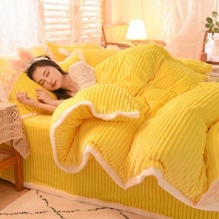 （总）欧冠 2020双面魔法绒兔兔绒蕾丝花边四件套