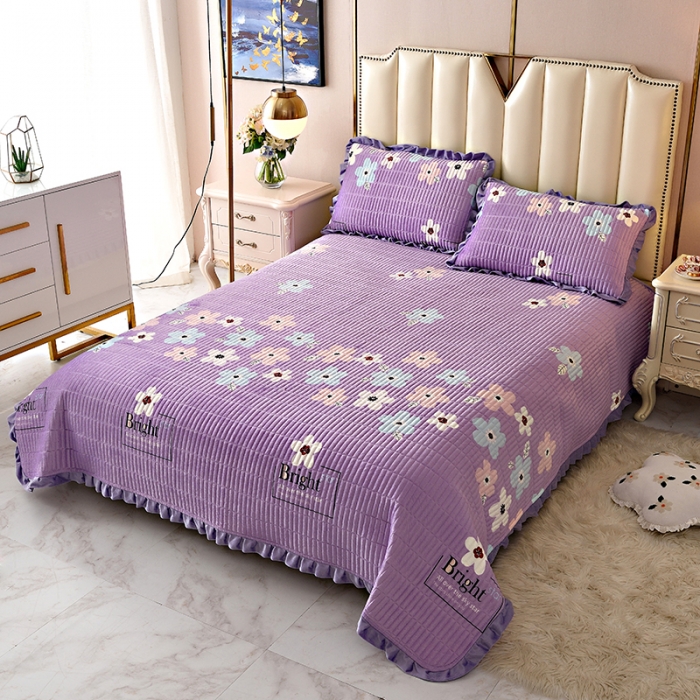 91家纺网 家纺一手货源 找家纺 雨洋家纺 2025新款水晶绒床盖 浪花朵朵-蓝