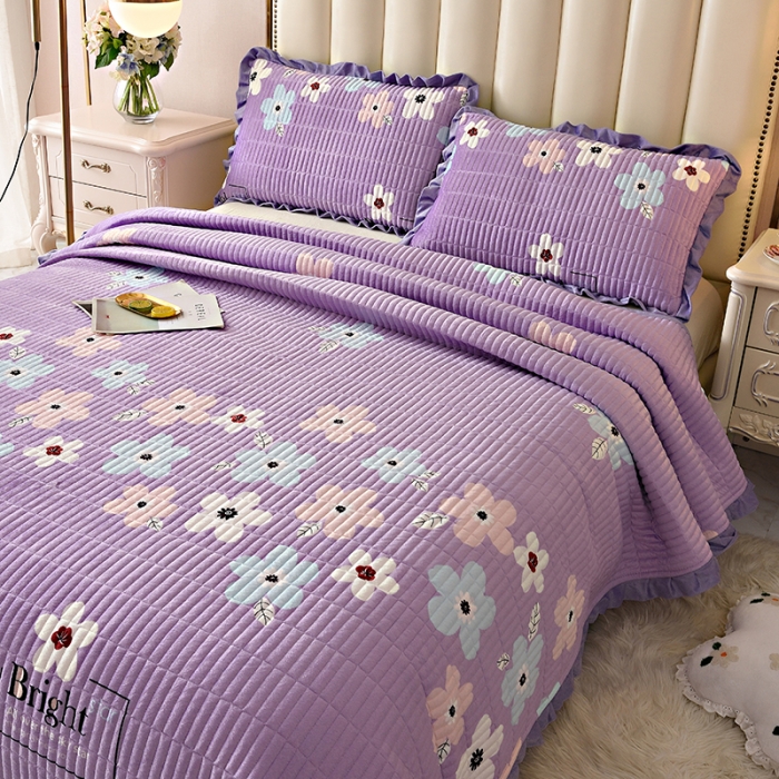 91家纺网 家纺一手货源 找家纺 雨洋家纺 2025新款水晶绒床盖 浪花朵朵-蓝