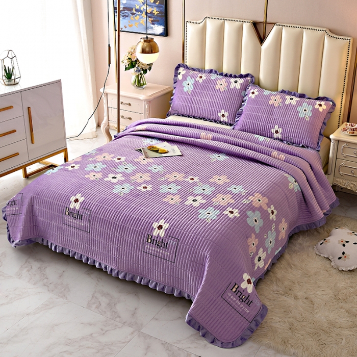 91家纺网 家纺一手货源 找家纺 雨洋家纺 2025新款水晶绒床盖 浪花朵朵-蓝