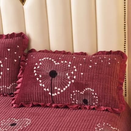 91家纺网 家纺一手货源 找家纺 雨洋家纺 2025新款水晶绒枕套一对 爱心花-酒红