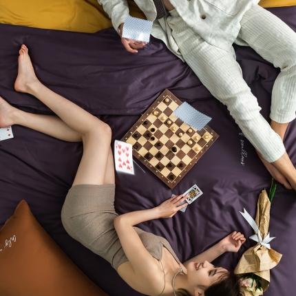 91家纺网 家纺一手货源 找家纺 狠狠爱 2020新款60S长绒棉刺绣撞色四件套 咖紫黄