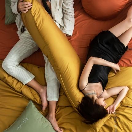 91家纺网 家纺一手货源 找家纺 狠狠爱 2020新款60S长绒棉刺绣撞色四件套 浅绿黄橘