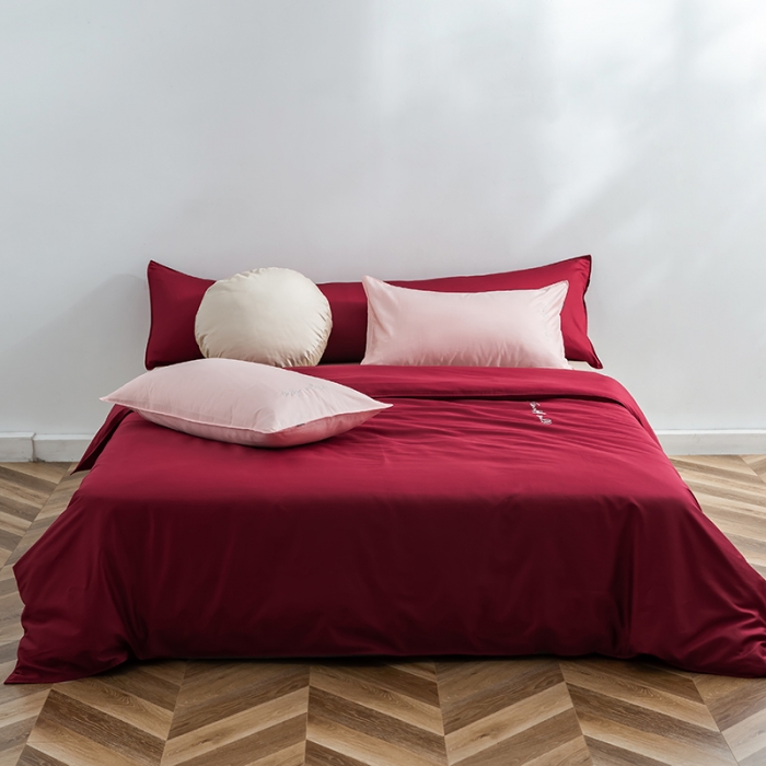 91家纺网 家纺一手货源 找家纺 （总）狠狠爱 2020新款60S长绒棉刺绣撞色四件套