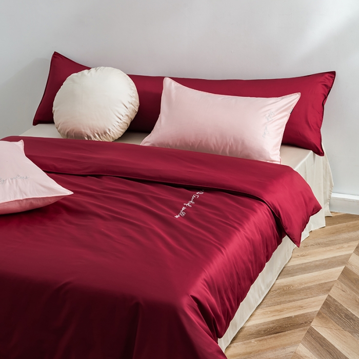 91家纺网 家纺一手货源 找家纺 （总）狠狠爱 2020新款60S长绒棉刺绣撞色四件套