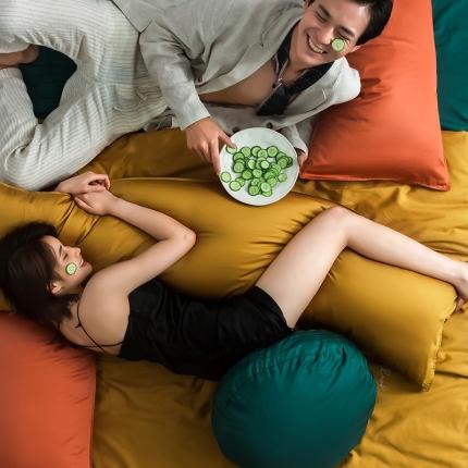 狠狠爱 2020新款60S长绒棉刺绣撞色四件套 橘黄墨绿