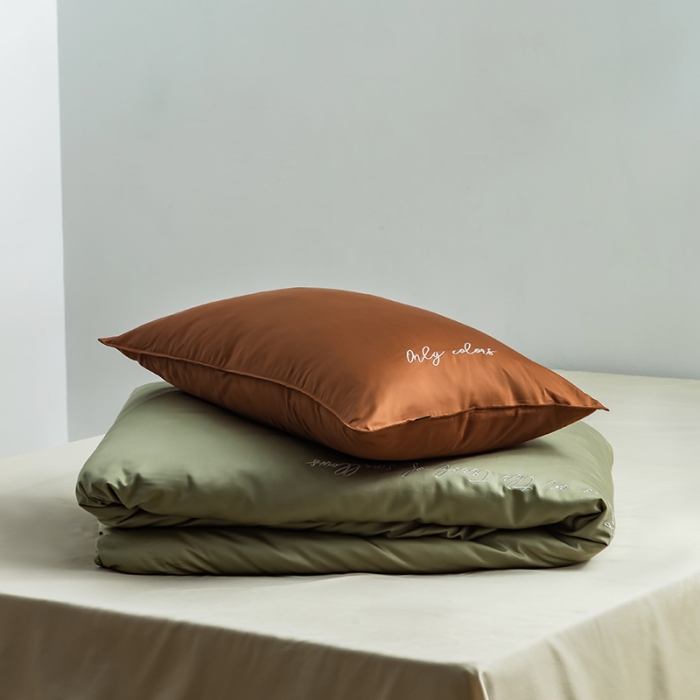 91家纺网 家纺一手货源 找家纺 狠狠爱 2020新款60S长绒棉刺绣撞色四件套 咖浅绿卡宾