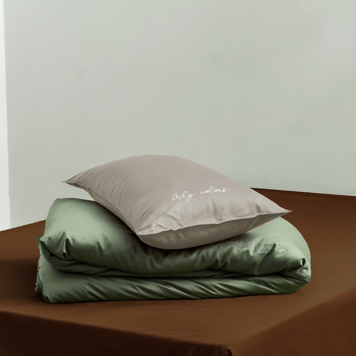 91家纺网 家纺一手货源 找家纺 狠狠爱 2020新款60S长绒棉刺绣撞色四件套 卡宾浅绿咖