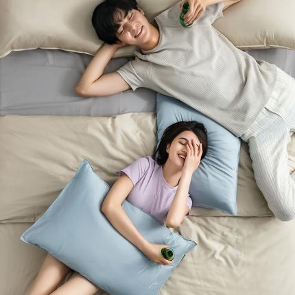 狠狠爱 2020新款60S长绒棉刺绣撞色四件套 蓝卡宾浅灰