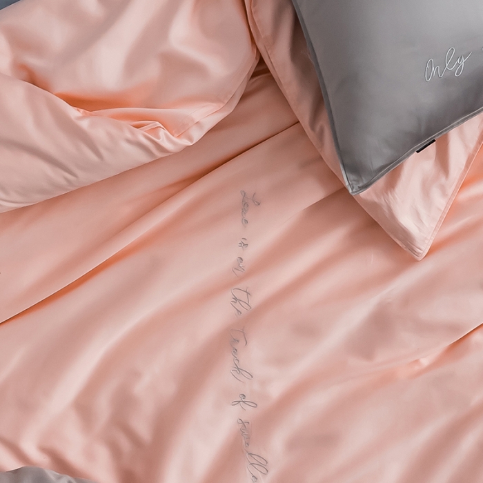 91家纺网 家纺一手货源 找家纺 狠狠爱 2020新款60S长绒棉刺绣撞色四件套 浅灰粉蓝