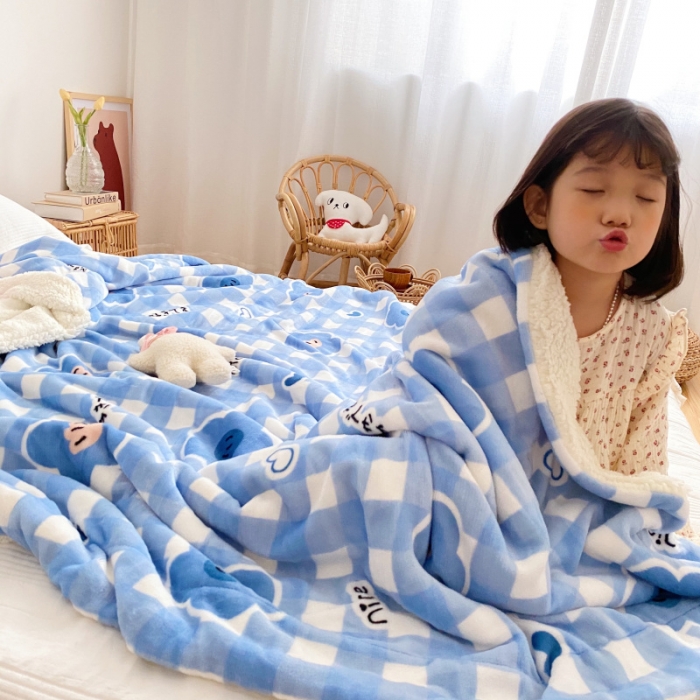 91家纺网 家纺一手货源 找家纺 川悦生活2020新款羊羔绒毯子卡通亲肤牛奶绒毛毯 爱心兰