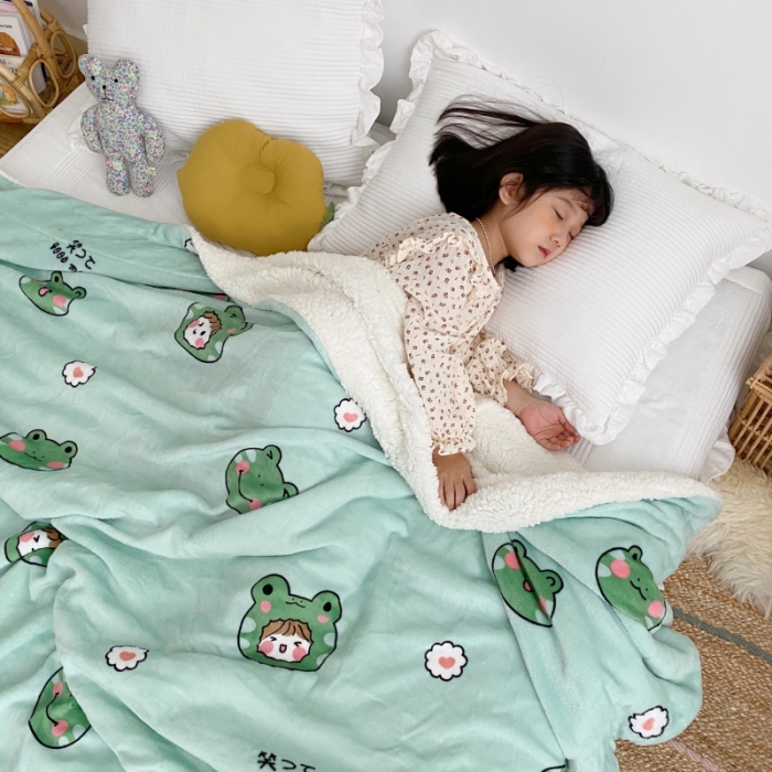 91家纺网 家纺一手货源 找家纺 川悦生活2020新款羊羔绒毯子卡通亲肤牛奶绒毛毯 青蛙小妹