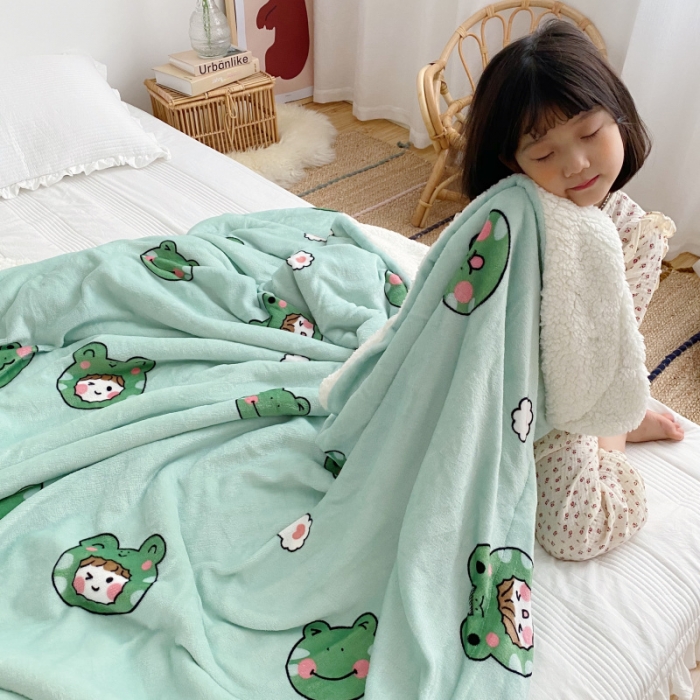 91家纺网 家纺一手货源 找家纺 川悦生活2020新款羊羔绒毯子卡通亲肤牛奶绒毛毯 青蛙小妹