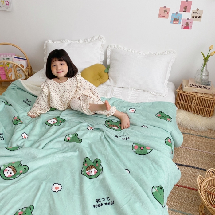 91家纺网 家纺一手货源 找家纺 川悦生活2020新款羊羔绒毯子卡通亲肤牛奶绒毛毯 青蛙小妹