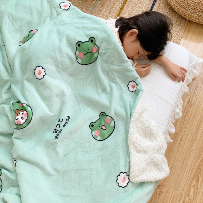91家纺网 家纺一手货源 找家纺 川悦生活2020新款羊羔绒毯子卡通亲肤牛奶绒毛毯 青蛙小妹