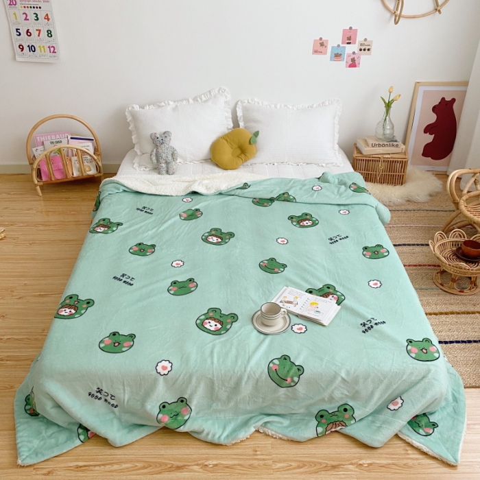 91家纺网 家纺一手货源 找家纺 川悦生活2020新款羊羔绒毯子卡通亲肤牛奶绒毛毯 青蛙小妹