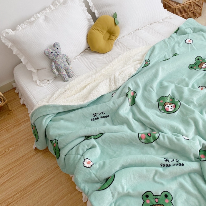 91家纺网 家纺一手货源 找家纺 川悦生活2020新款羊羔绒毯子卡通亲肤牛奶绒毛毯 青蛙小妹