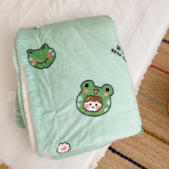 91家纺网 家纺一手货源 找家纺 川悦生活2020新款羊羔绒毯子卡通亲肤牛奶绒毛毯 青蛙小妹