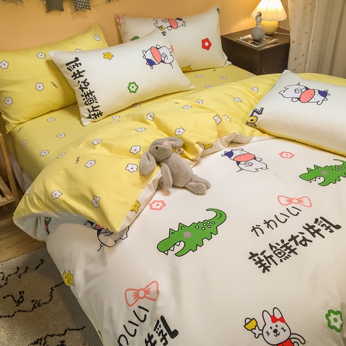 91家纺网 家纺一手货源 找家纺 琪格格 2020新款13372全棉实拍二次元可爱四件套 新鲜牛乳