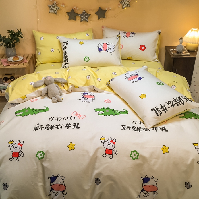 91家纺网 家纺一手货源 找家纺 琪格格 2020新款13372全棉实拍二次元可爱四件套 新鲜牛乳