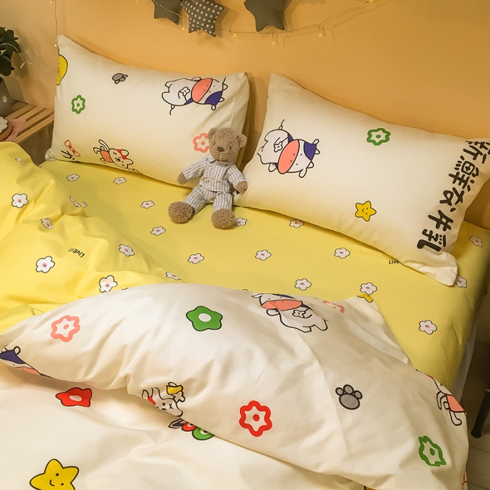 91家纺网 家纺一手货源 找家纺 琪格格 2020新款13372全棉实拍二次元可爱四件套 新鲜牛乳